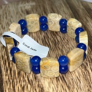 Coral Jade Healing Crystal Stretch Bangle Bracelet